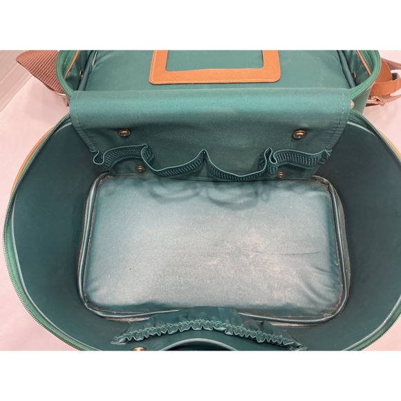 Jaguar Vintage Travel Vanity Case Forest Green Canvas Makeup Train Bag Brown Tri - Picture 7 of 13